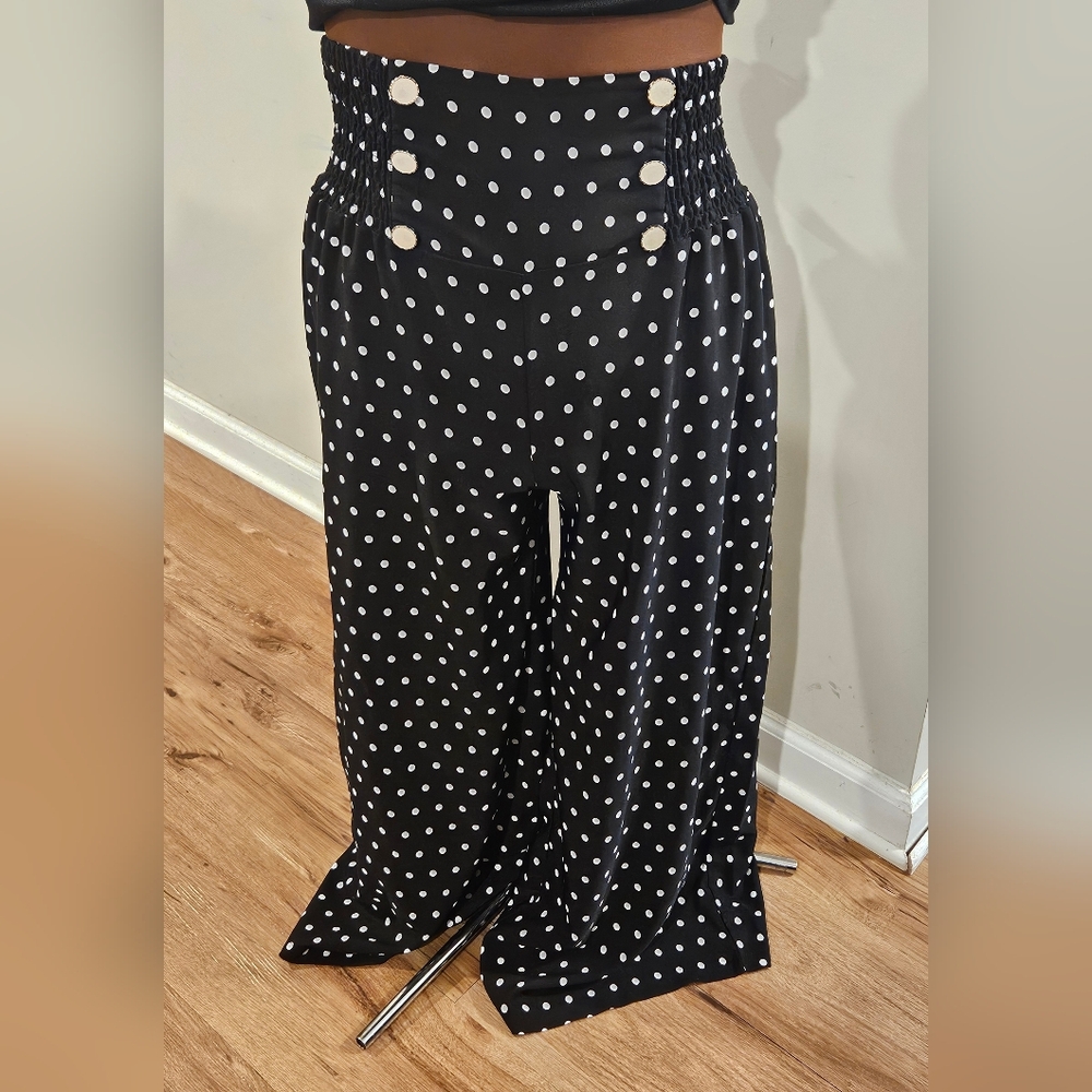 🎁SHEIN Black and White Wide Leg Polka Dot Pants